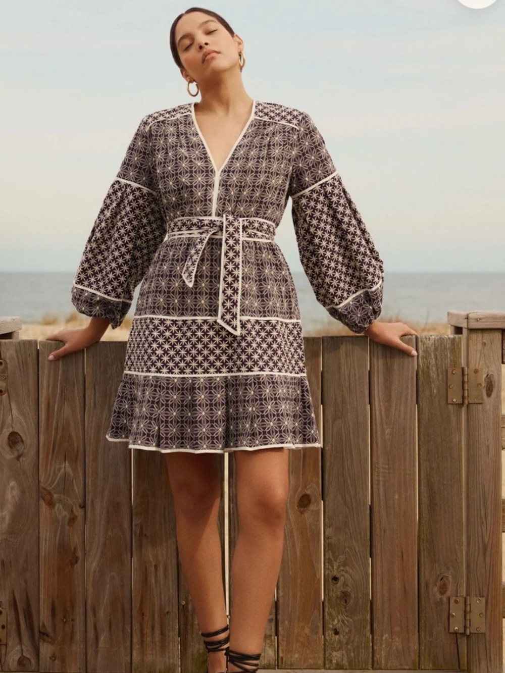 Marie Oliver Black and White Long Sleeve Printed Mini Dress S